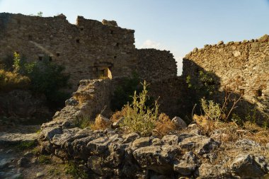 Sparta yakınlarındaki Mystras antik kasabasının kalıntıları, UNESCO dünya mirası arkeolojik görüşü.