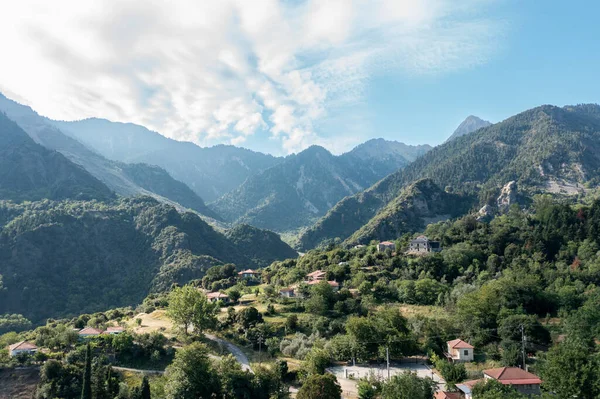 Aerial View Small Greek Village Mountain — Stock Fotó