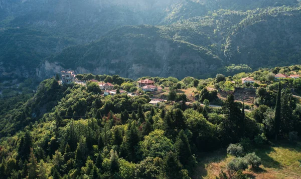 Aerial View Small Greek Village Mountain — Fotografia de Stock