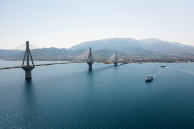 Aerial view of cable bridge of Rio - Antirio 