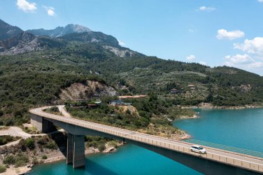 Bridge Over A Lake In A Mountainous Landscape. Central Greece, Lake Kremasta