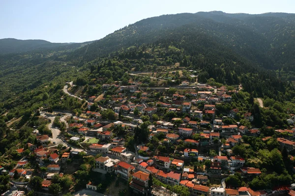 Aerial View Small Greek Village Tymfristos Mountain Curvy Road — Photo