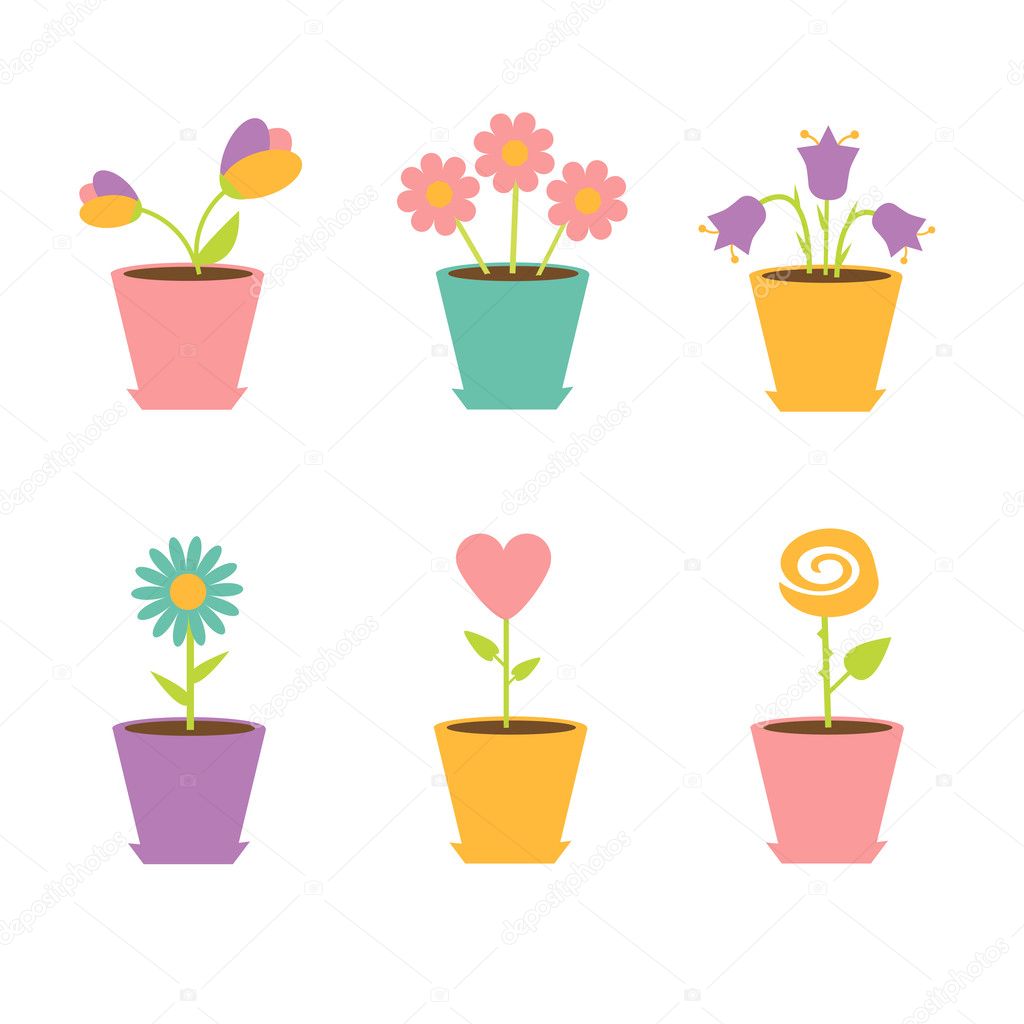 Set of flowers in pots