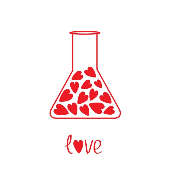 Amor vidrio de laboratorio con corazones dentro. Tarjeta — Vector de stock