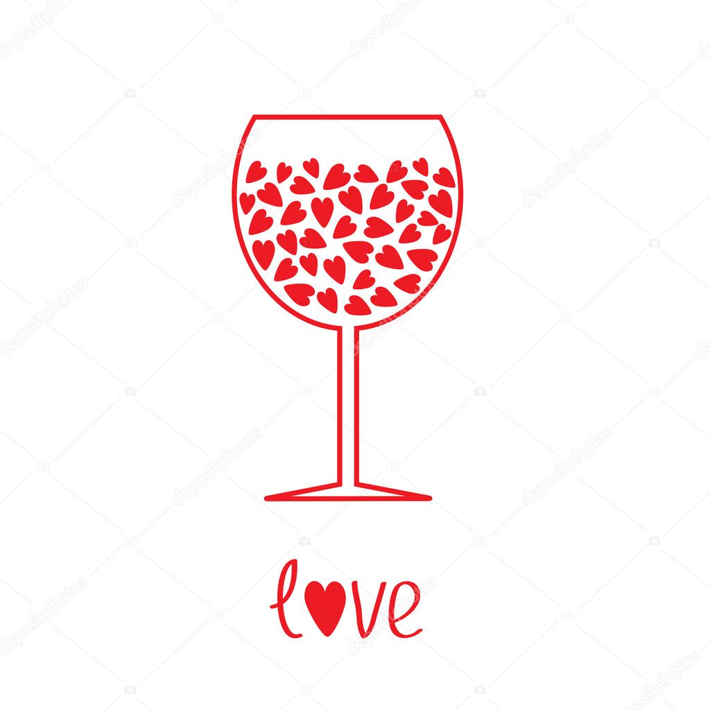 Wine glass with hearts inside. Card
