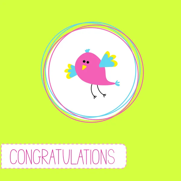 Congratulations card with cute bird — Stock Vector