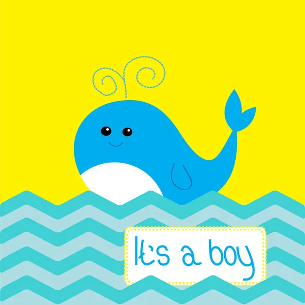 Baby boy shower card with cute whale — Stock Vector