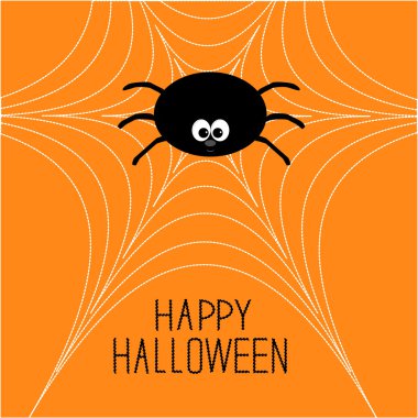 sevimli çizgi örümcek web üzerinde. Cadılar Bayramı kartı.