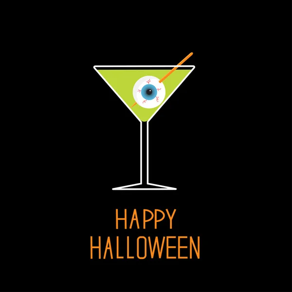 Martini szkła z zielony koktajl i gałki ocznej. Halloween karty. — Wektor stockowy