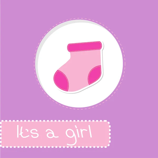 Baby girl sock. Shower card — Stock Vector