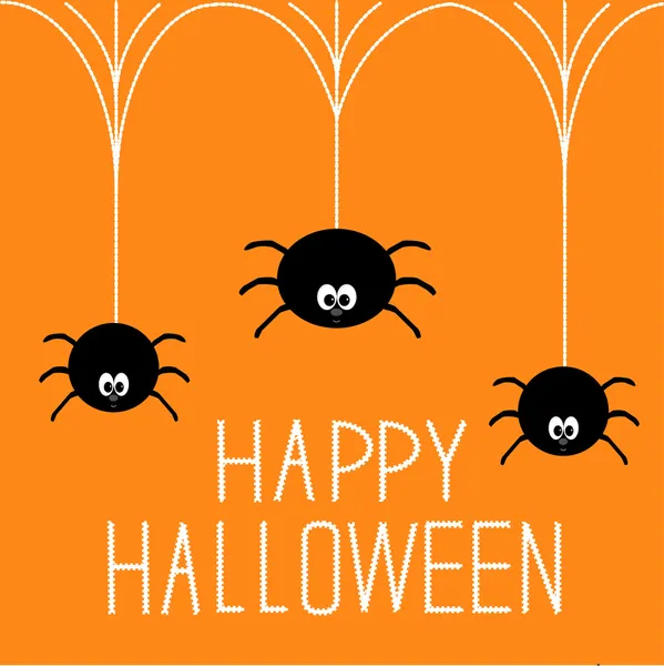 Three hanging spiders. Happy Halloween card. — Stock Vector