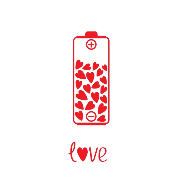 Love battery with hearts inside. Card — Stock Vector