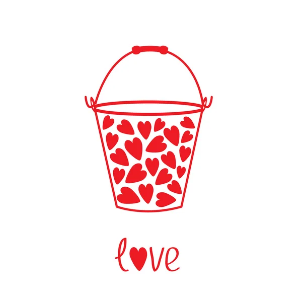 Love bucket with hearts inside. Card — Stock Vector