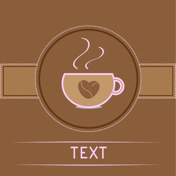 Coupe et grains de café coeur. Texte rose. Carte . — Image vectorielle