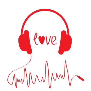 Kırmızı kulaklık kablosunu şeklinde kardiyogram. izole. aşk