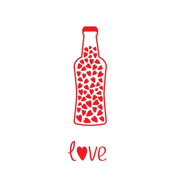 Botella de cerveza con corazones dentro. Tarjeta de amor — Archivo Imágenes Vectoriales