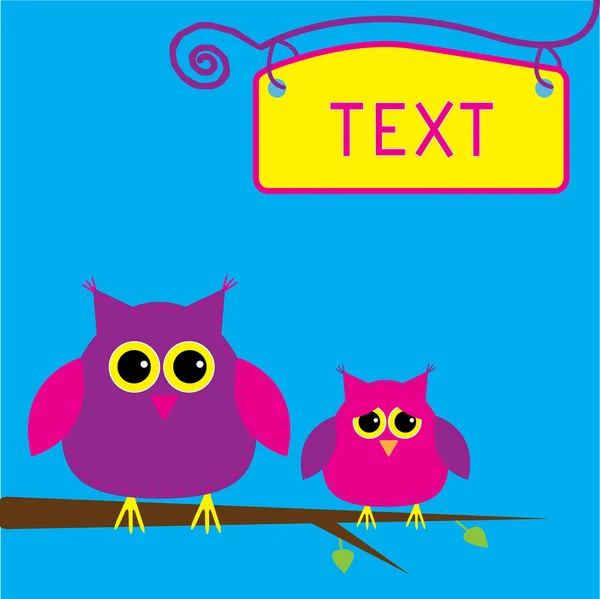 Two cute owls. Card. — Stock Vector