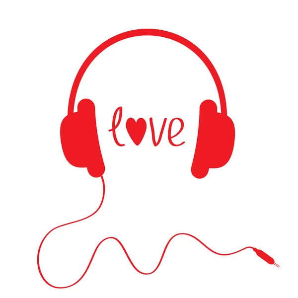 Auriculares rojos con cable. Aislado. Tarjeta de amor . — Archivo Imágenes Vectoriales