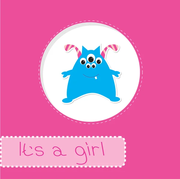 Baby shower card with monster. It's a girl — Stock Vector