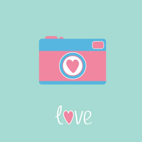 Kalp ile fotoğraf makinesi. aşk kartı. — Stockvector