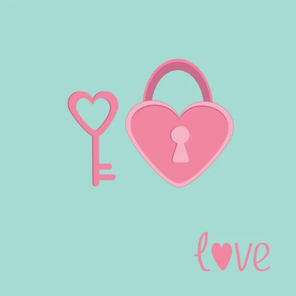 Padlock and key in shape of heart. Love card. — Stock Vector