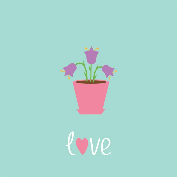 Violet flower in pot. Love card. — Stock Vector