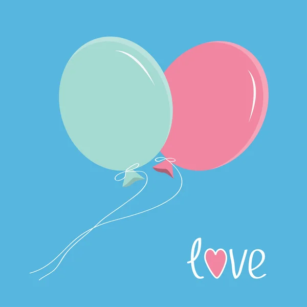 Two flying balloons. Love card. — Stock Vector