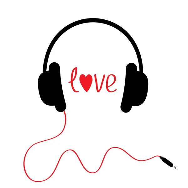 Auriculares negros con cable rojo . — Vector de stock