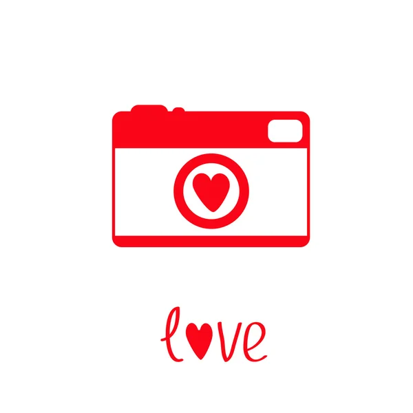 Κόκκινα και άσπρα φωτογραφία κάμερα με καρδιά. — Διανυσματικό Αρχείο
