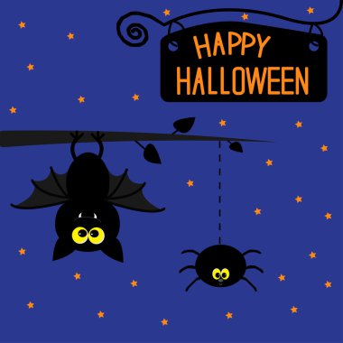 Hanging bat and spider. clipart