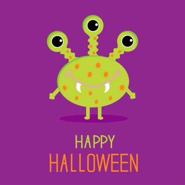 sevimli çizgi film yeşil canavar. Mutlu Cadılar Bayramı kartı