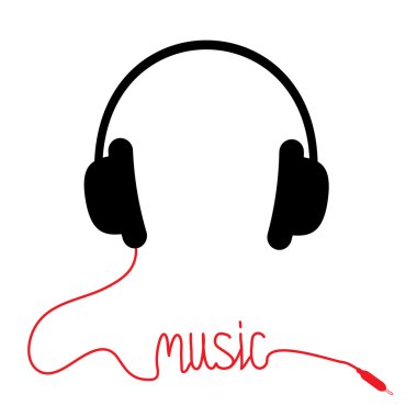 siyah kulaklık söz müzik kırmızı kordon şekli ile. kart.