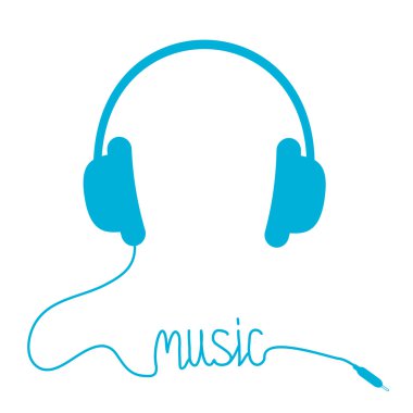 söz müzik şeklinde kablosu ile mavi kulaklıklar. izole. kart
