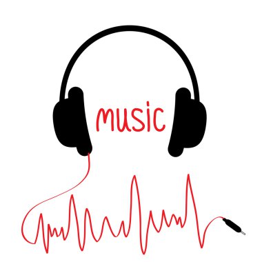 kardiyogram şeklinde kırmızı kablosunu siyah kulaklık. müzik araba