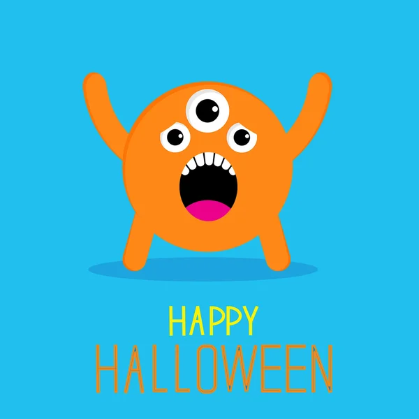 Monstro laranja bonito desenho animado. Feliz cartão de Halloween — Vetor de Stock