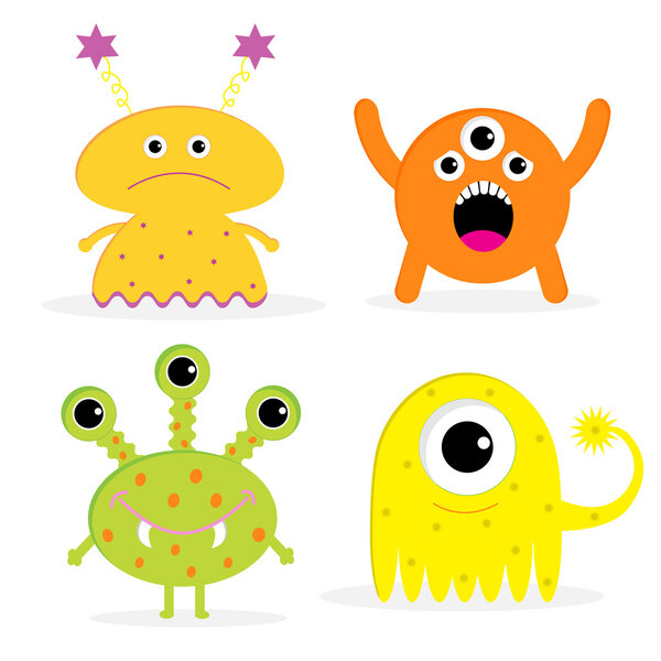 Set of four cute cartoon monsters. Isolated. Happy Halloween car
