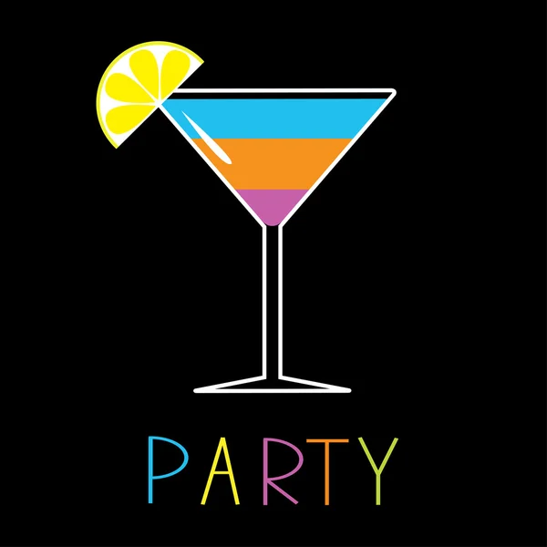 Färggrann cocktail i Martiniglas. parti. kort. — Stock vektor