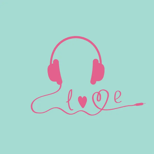 Auriculares rosados. Fondo azul. Tarjeta de amor — Archivo Imágenes Vectoriales