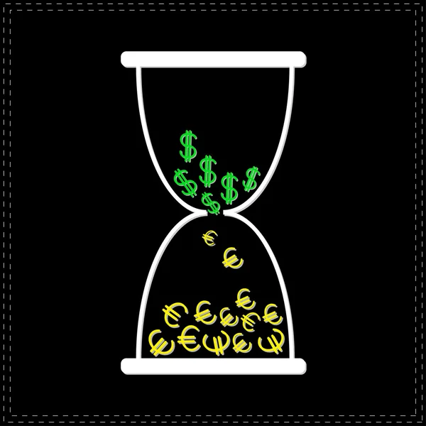 Hourglass with money signs. — Stock Vector