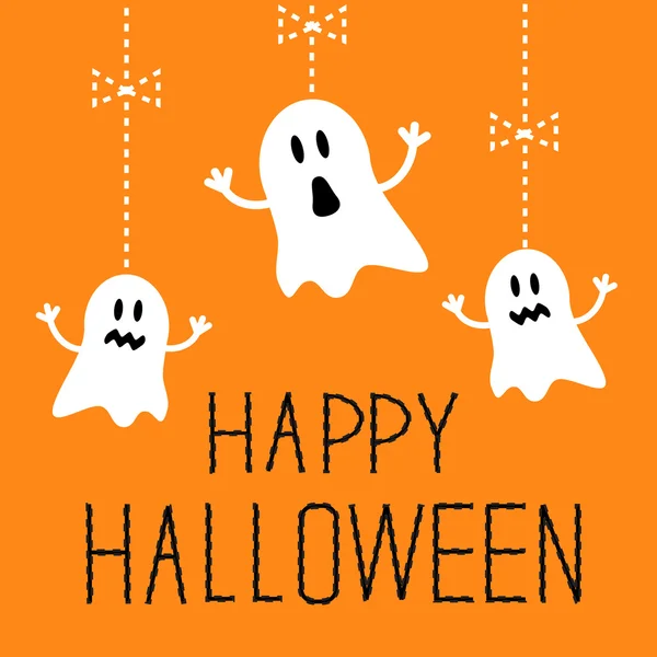 Three hanging Halloween ghosts. — Stock Vector
