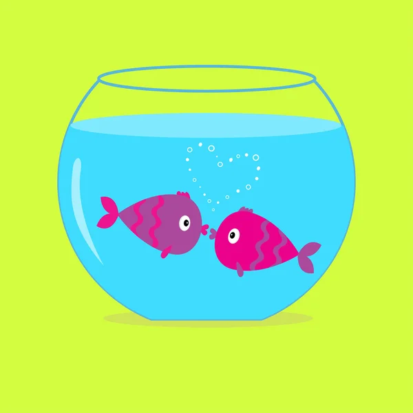 Two kissing fishes in the aquarium. — Stock Vector