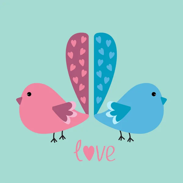 Due uccelli con la coda del cuore . — Vettoriale Stock