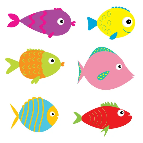 Sada roztomilé kreslené ryb. — Stockový vektor