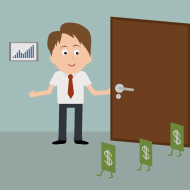 dolar ofiste bir işadamı karşılıyor.