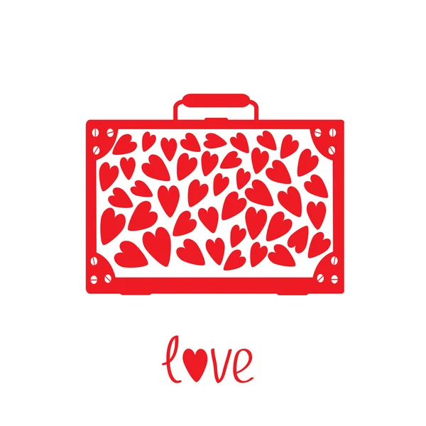 Big red suitcase with hearts. Isolated. — Stock Vector