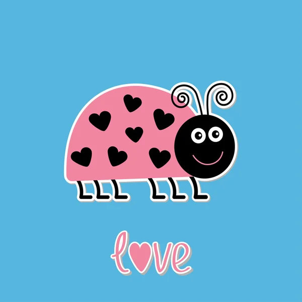 Cute cartoon pink lady bug with dots in shape of heart. Love car — Stock Vector