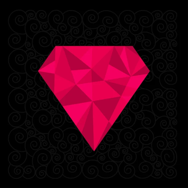 Diamante poligonal rosa grande sobre fondo negro . — Vector de stock