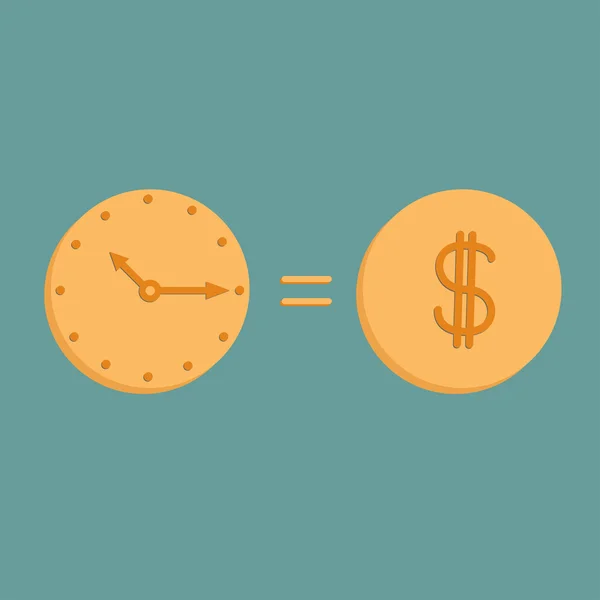 Uhr und Dollarmünze. Symbole. Zeit ist Geld. — Stockvektor