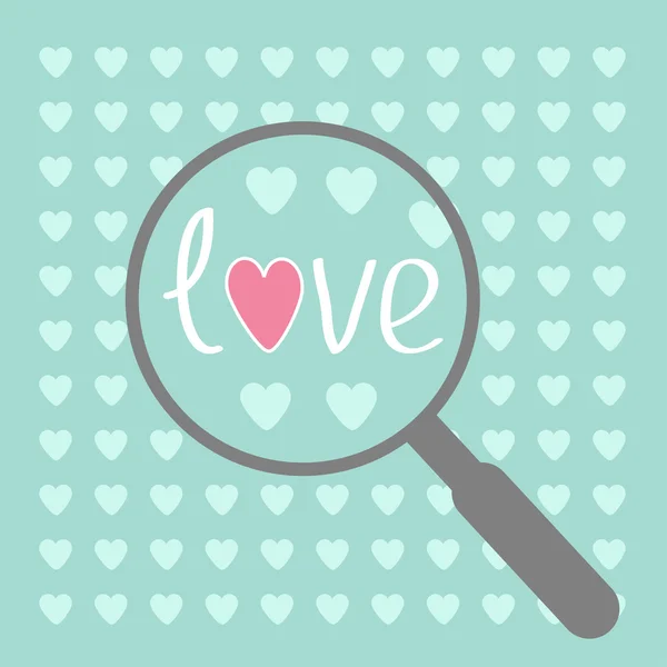 Magnifier and hearts. Love card. — Stock Vector