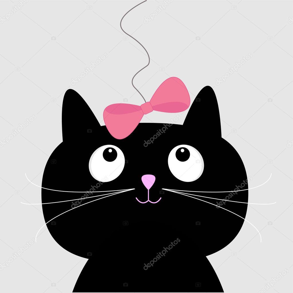 Cute cartoon black cat. Card